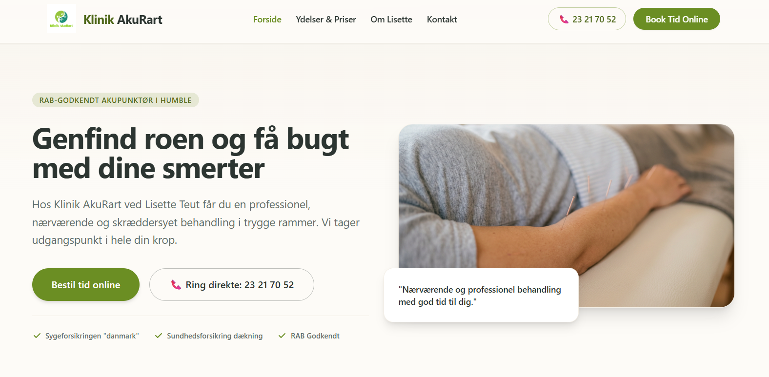Klinik AkuRart Hjemmeside Mockup